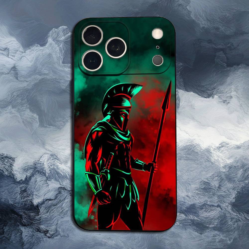 Spartan Warriors Phone Case For iPhone 17,16,15,14,13,12,11,Plus,Pro Max,XS,X,XR,SE,Mini,8,7,Soft Silicone Black