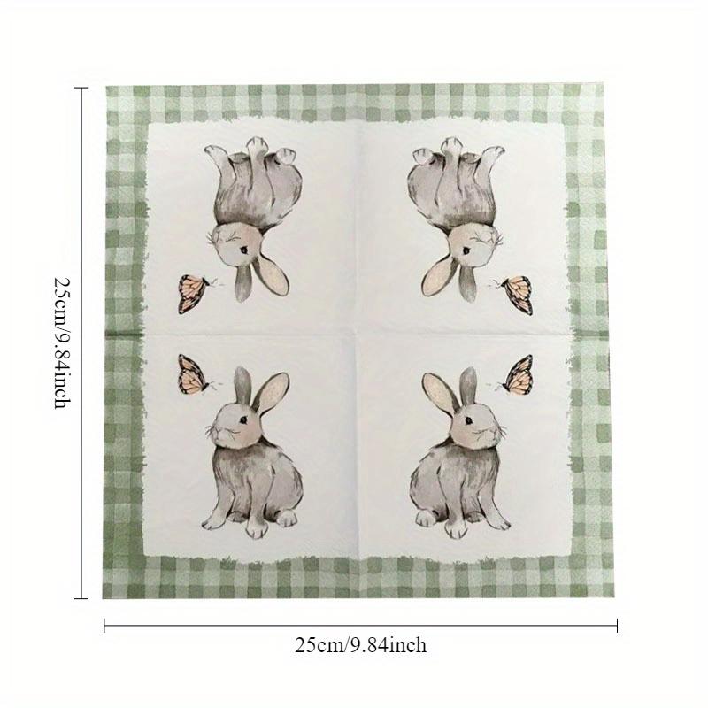 20 шт. napkins с принтом пасхального кролика для вечеринки - Зеленая клетка с дизайном бабочки и кролика, Ручная работа, Салфетки из костной бумаги