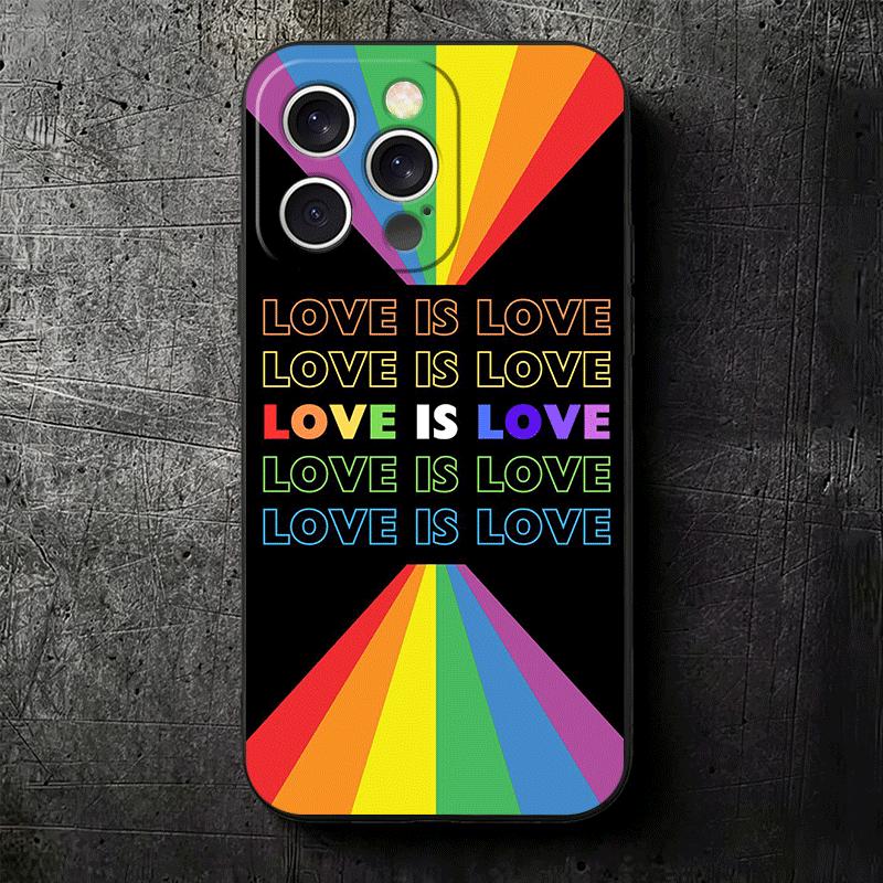 LGBT Rainbow Love Is Love Soft Phone Case for iPhone 16 16E 17 Air 15 Pro Max 14 Plus 13 Mini 11 12 7 Black Cover Back Shell