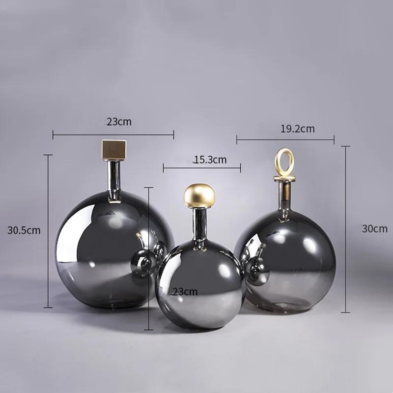 Glass Vase Transparent Sphere Metallic Copper Cover Airtight Container Hydroponic Terrarium Decoration Accessories Vases Pots