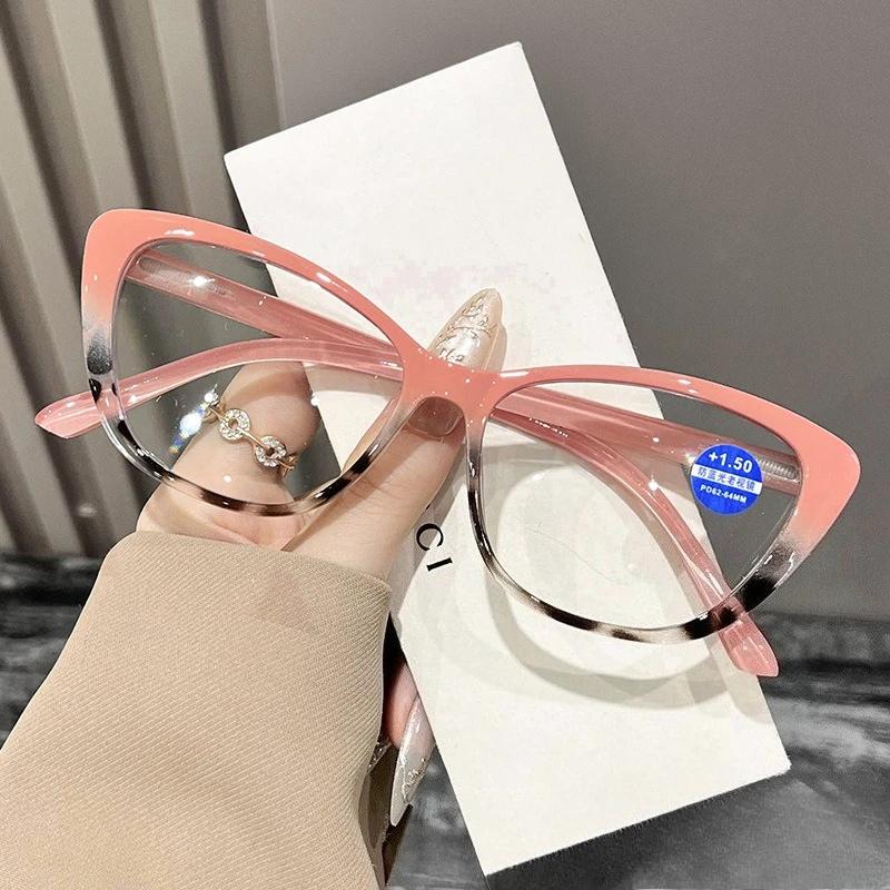 Унисекс Новая Мода Кошачий Глаз Большая Рамка Очки для Пресбиопии Женские Очки для Чтения HD с Пружинными Дужками и Защитой от Синего Света от 0 до +4.0