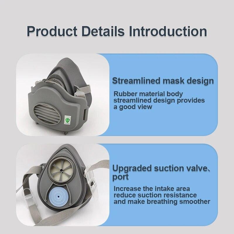 Половина лица Пылезащитная маска Респиратор Пыленепроницаемая рабочая резиновая маска Хлопковый фильтр для DIY Чистка дома Плотник Строитель Полировка
