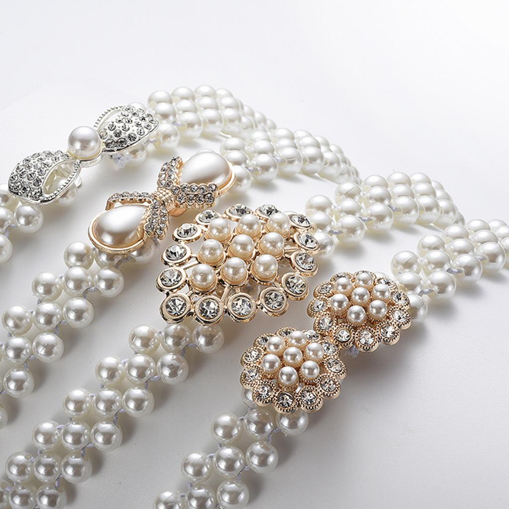 Elegant Adjustable Waist Accessory Elegant Pearls Waist Belt with Rhinestones Accent Stylish Waistband Adornment
