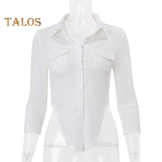 Женская рубашка белого цвета с длинным рукавом, лацканами, завязками, подолами, однотонные короткие повседневные топы для офиса, отпуска, вечеринки, уличной одежды