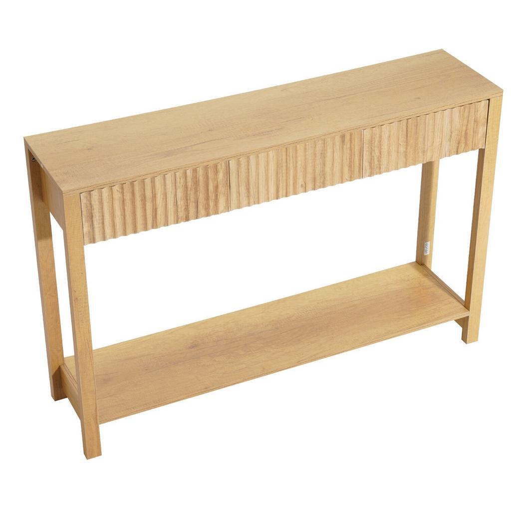 120 cm Console Table, Farmhouse Desk Behind the Couch with Drawers and Bottom Storage Shelf, Wooden Rectangle Entrance Narrow Sofa Table for Hallway,