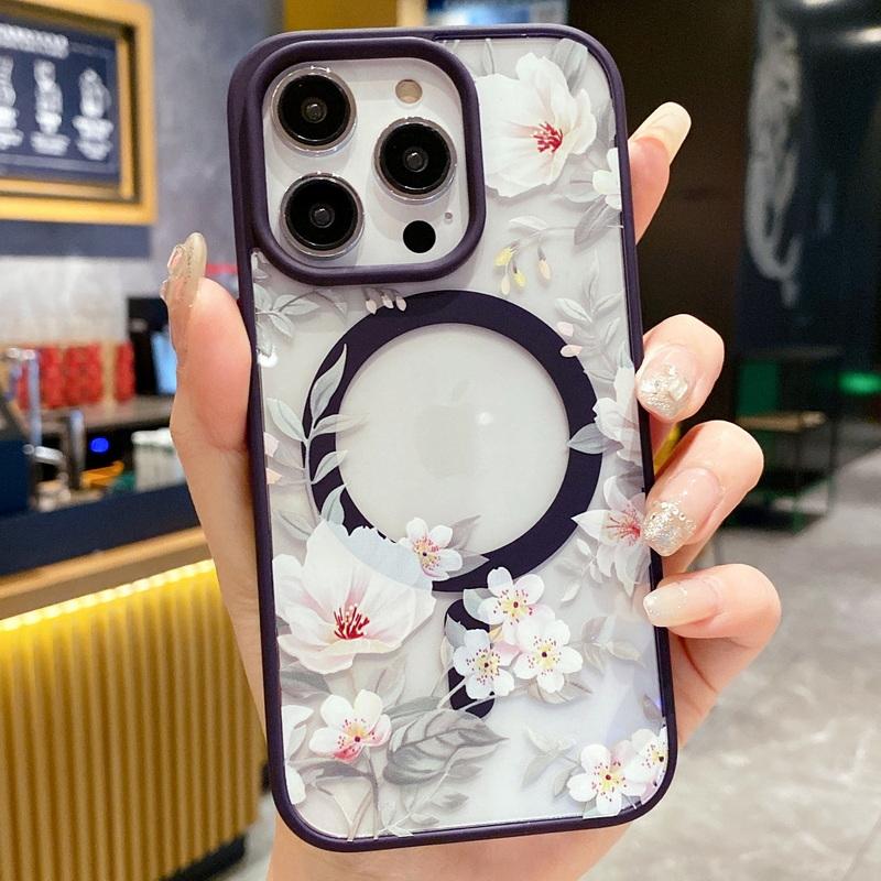 Весенний белый цветочный узор прозрачная задняя крышка для Apple iPhone 16 15 Pro Max 14 13 12 11 цветная рамка для магнитного чехла Magsafe