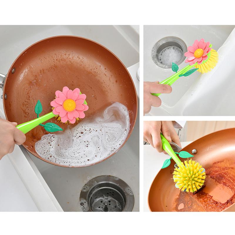 1 шт., чистящая щетка в форме цветка со съемной ручкой и щеткой-основанием, протирка горшка, кухонные принадлежности для ванной комнаты