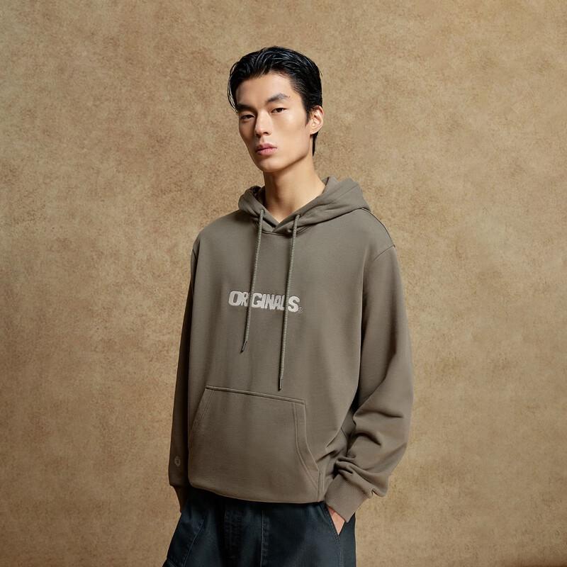 JACK&JONES Men's Letter Embroidered Cotton Hoodie with Kangaroo Pocket