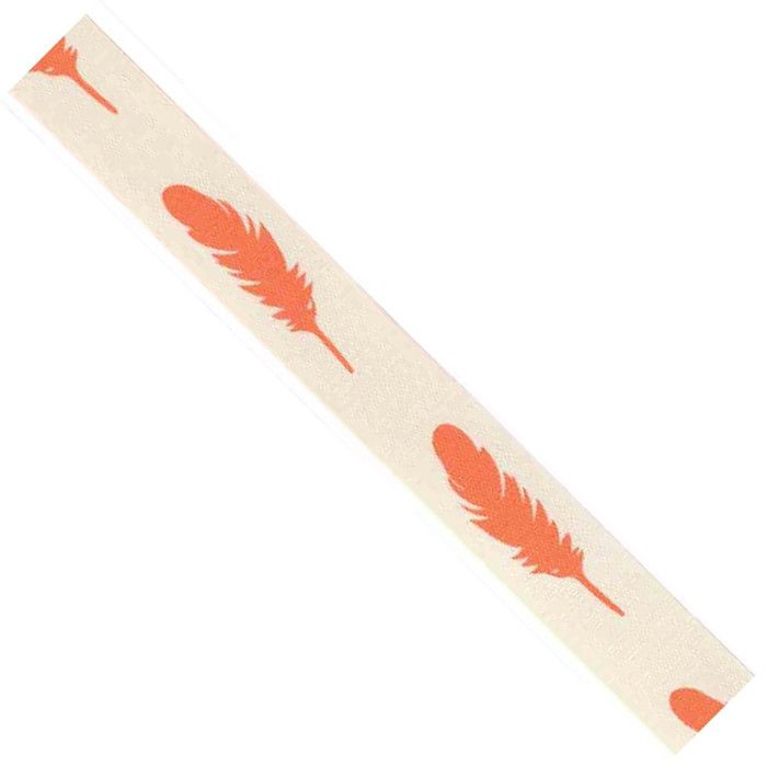 Ruban imprimé en coton Plume orange 1,5 cm 2 m