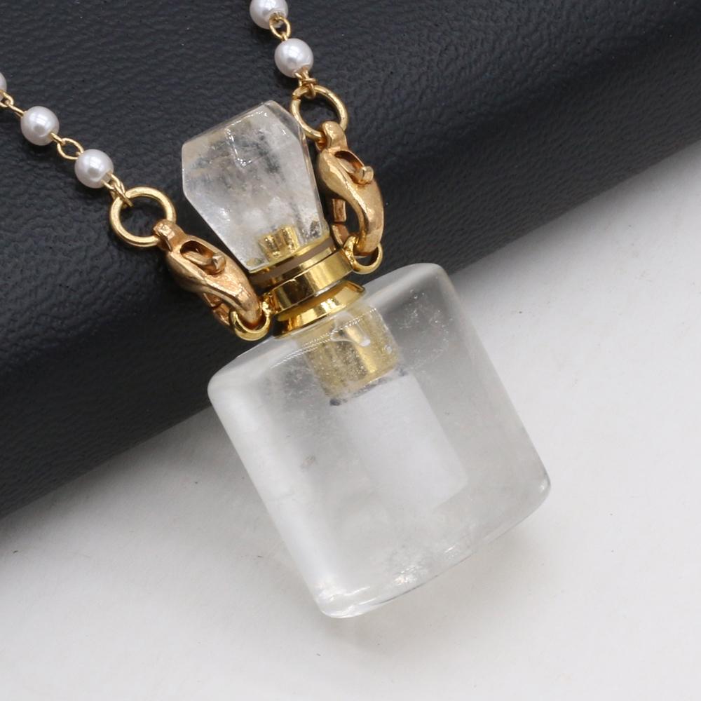 1 шт. модный натуральный камень прозрачный кварц флакон духов кулон жемчужная цепочка ожерелья для женщин свадебные украшения поставки