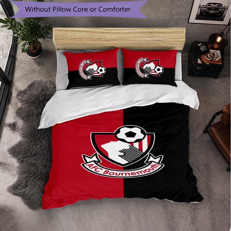 Bournemouth Football 3 Piece Bedding Set Soft Duvet Cover Set with Pillowcases Printed Bedroom Decor Set for Home
