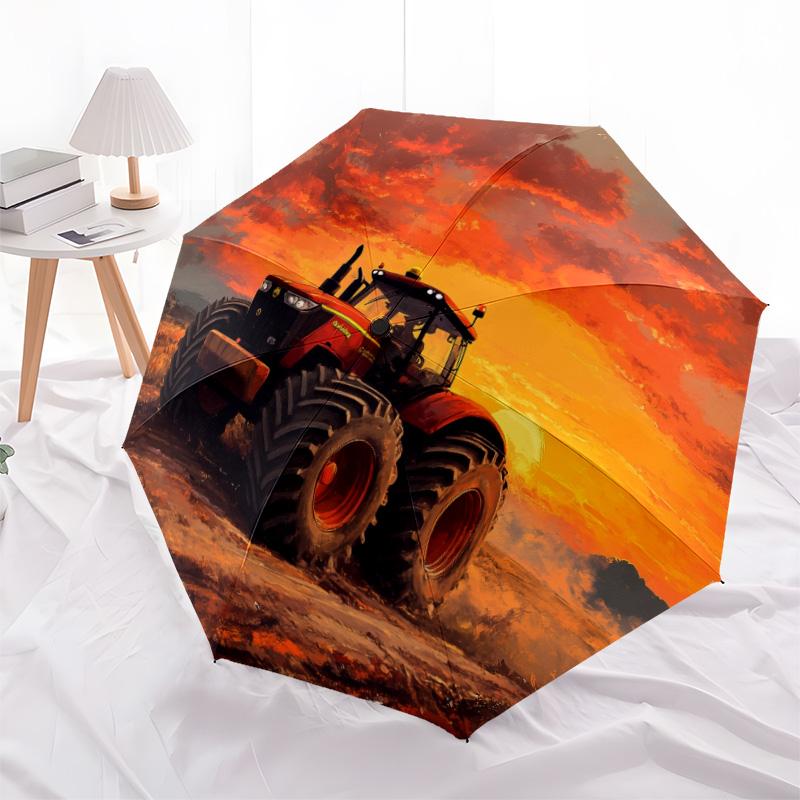 Зонт-автомат с рисунком «Строительная техника», портативный и складной дизайн, 8 спиц, рождественский или праздничный подарок.