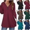 Women's Plus Size Spring New Casual Button Down V Neck Long Sleeved Hoodie