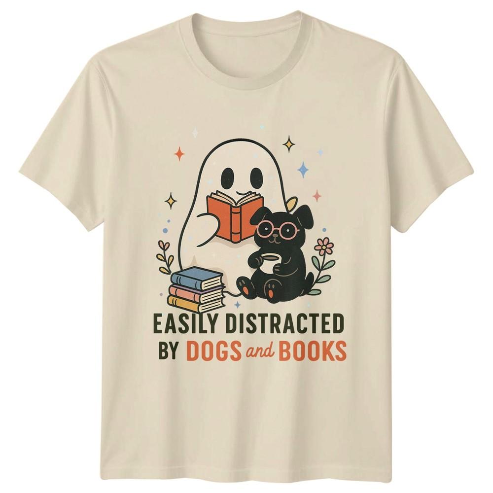 Easily Distracted By Dogs And Books Reading Hobbies Unisexs Unisexs Graphic Tee