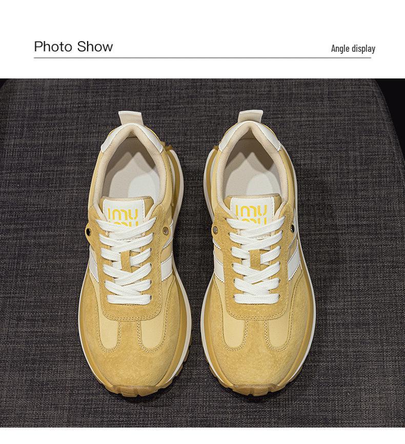 6cm Retro Sport Forrest Gump Women's Shoes - Autumn 2025 Red Ankara Leather Round Toe Color Block Casual Sneakers.