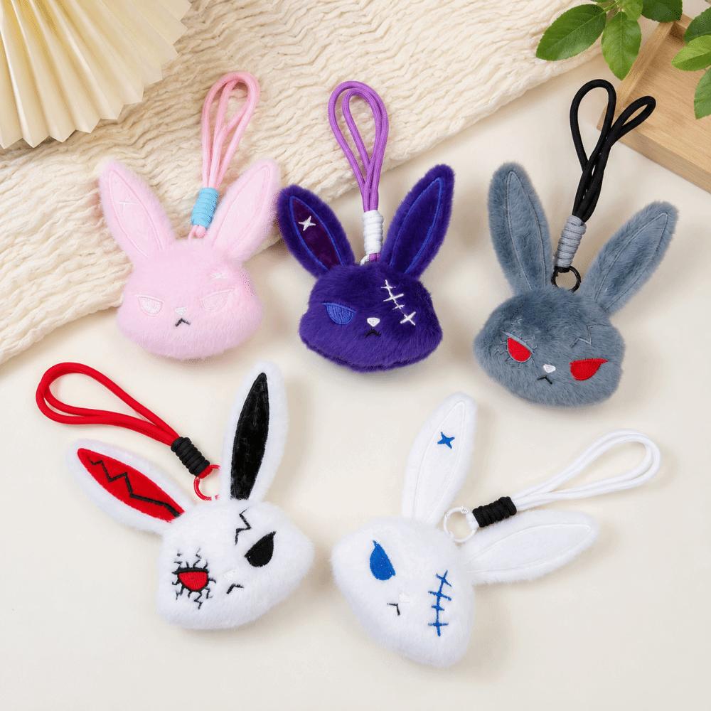 Dark Style Plush Rabbit Keyring Animal Halloween Key Rings Fluffy Backpack Pendant Men Women