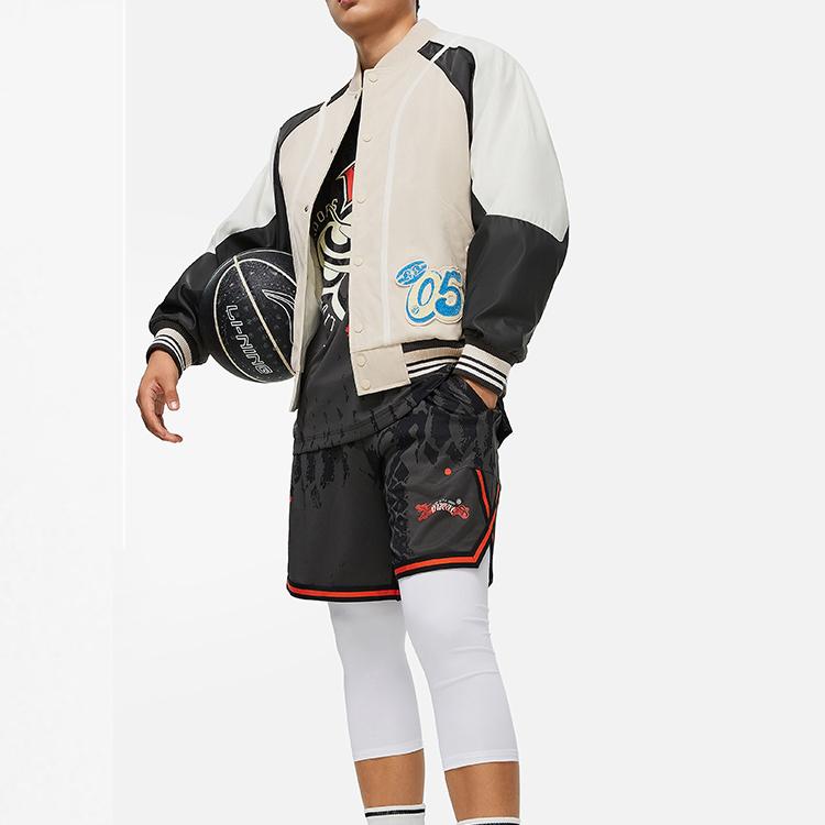 Li-Ning Куртка бейсбольная с принтом Letter Off-Season с воротником-стойкой, мужская куртка Gravel-Gray Obsidian-Gray AJMU015-5