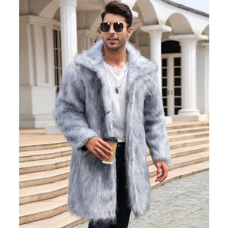 Мужское пальто средней длины из искусственного меха енота, с отложным воротником, на пуговицах, теплое зимнее пальто
