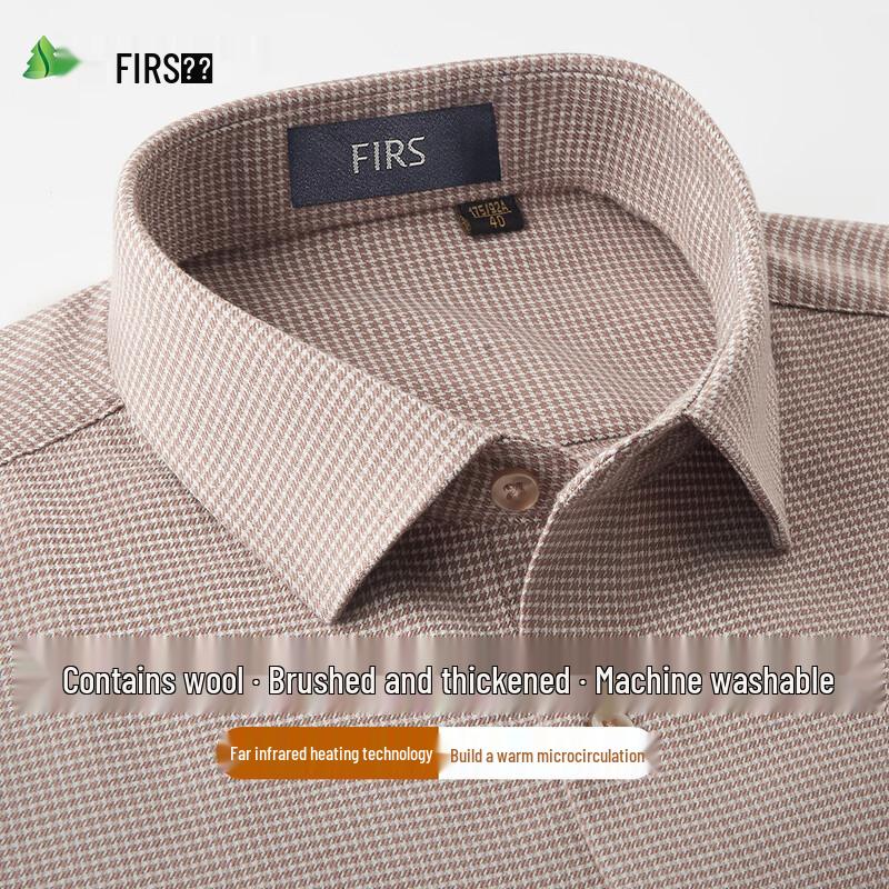 Мужская клетчатая терморубашка FIRS из смесовой шерсти, с начесом, в деловом стиле, с длинным рукавом