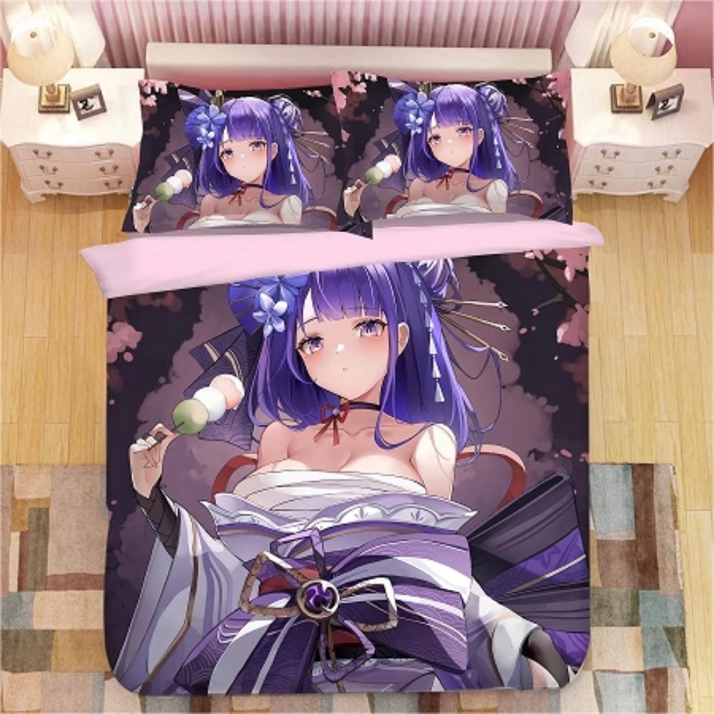 Anime Character Microfibre Bedding Sets for Kids Teens Adults Purple Duvet Cover with Zip Room Decor