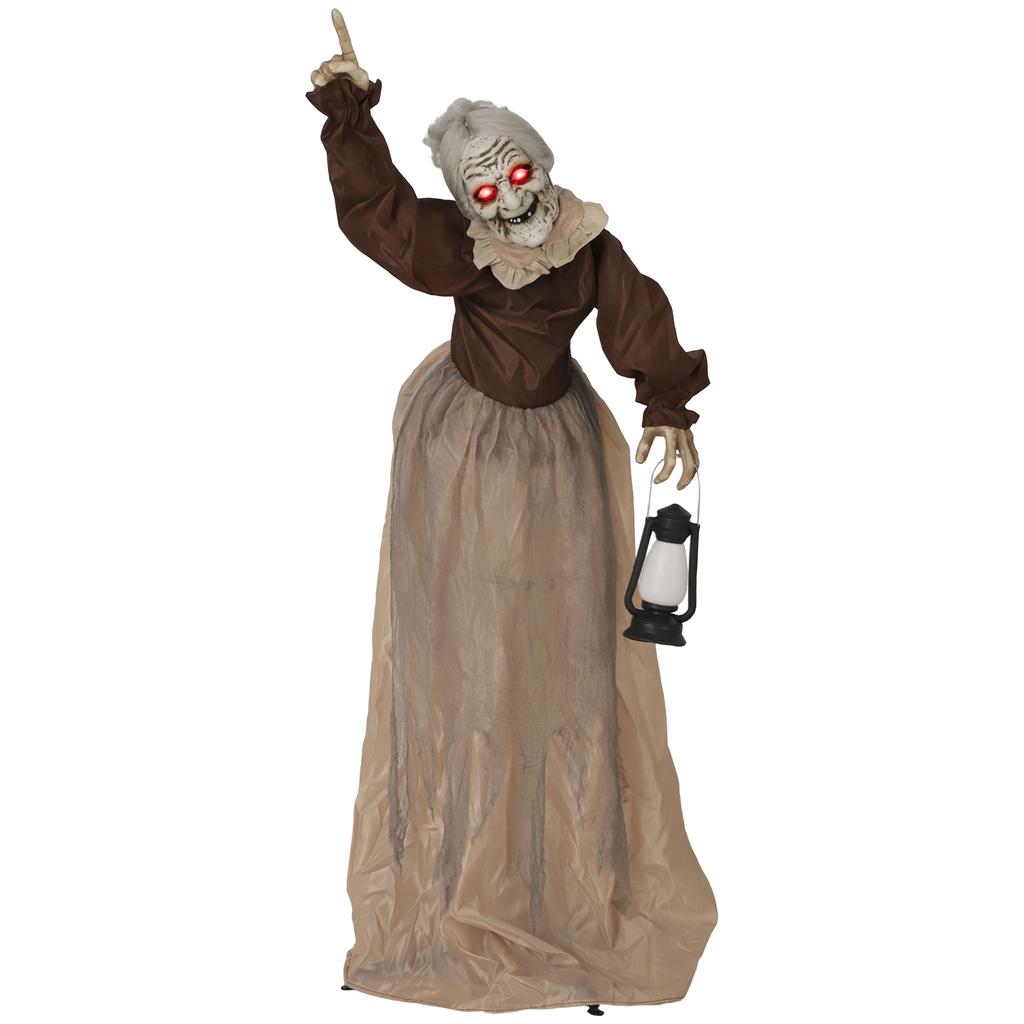 150 cm Halloween decoration, Halloween witch with LED lights, sound function, adjustable arms and head