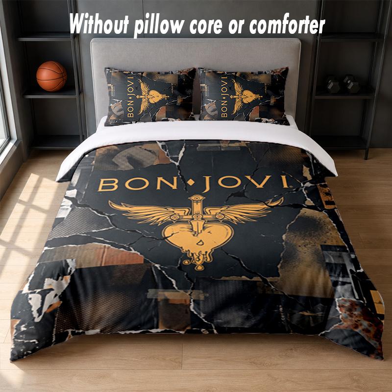 Bon Jovi Design Bed Bedding Set 1 Duvet Cover + 2 Pillowcases Soft Breathable Household Bed Linens