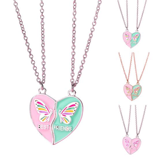 Women Necklace BEST FRIENDS Oil-dripping Butterflies Magnetic Double Chain Splicing Love Heart Kids