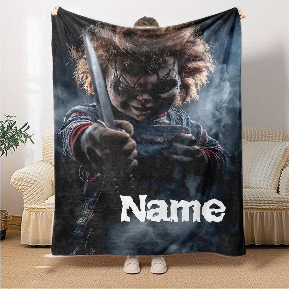 Custom Name Fiery Chucky Portrait Party Blanket For Couch Bed Plush Cozy Fuzzy Blanket Super Soft Warm Blankets For Fall And Winter 0916300