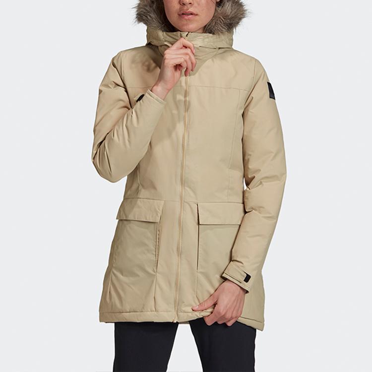 Adidas Xploric теплое однотонное хлопковое пальто средней длины женские пальто цвета хаки GE7790