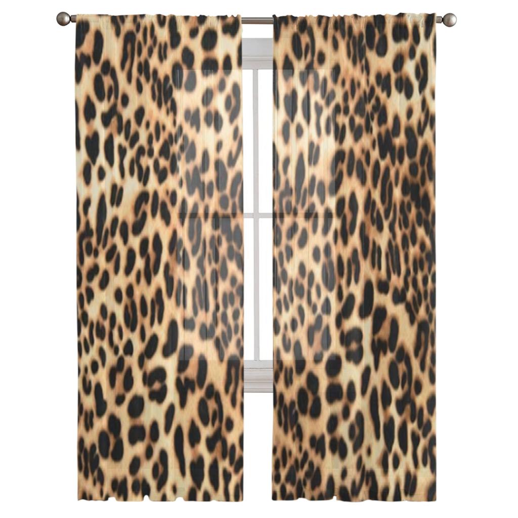 Animal Print Leopard Texture Chiffon Sheer Curtains For Living Room Bedroom Decoration Window Tulle Curtains Drapes