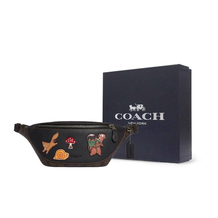 Coach Серия Уоррен 33 Животный Пэчворк Молния Многофункциональный Карман Кожаная Сумка Через Плечо Crossbody Унисекс Сумки Махагон CC122-QBUQ5