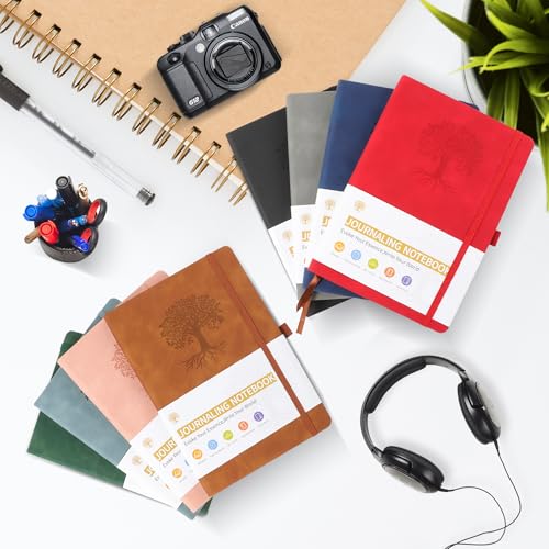 JUNART A5 ruled journal notebook women men 192 pages leather hardcover personal writing study office travel records gifts (red)