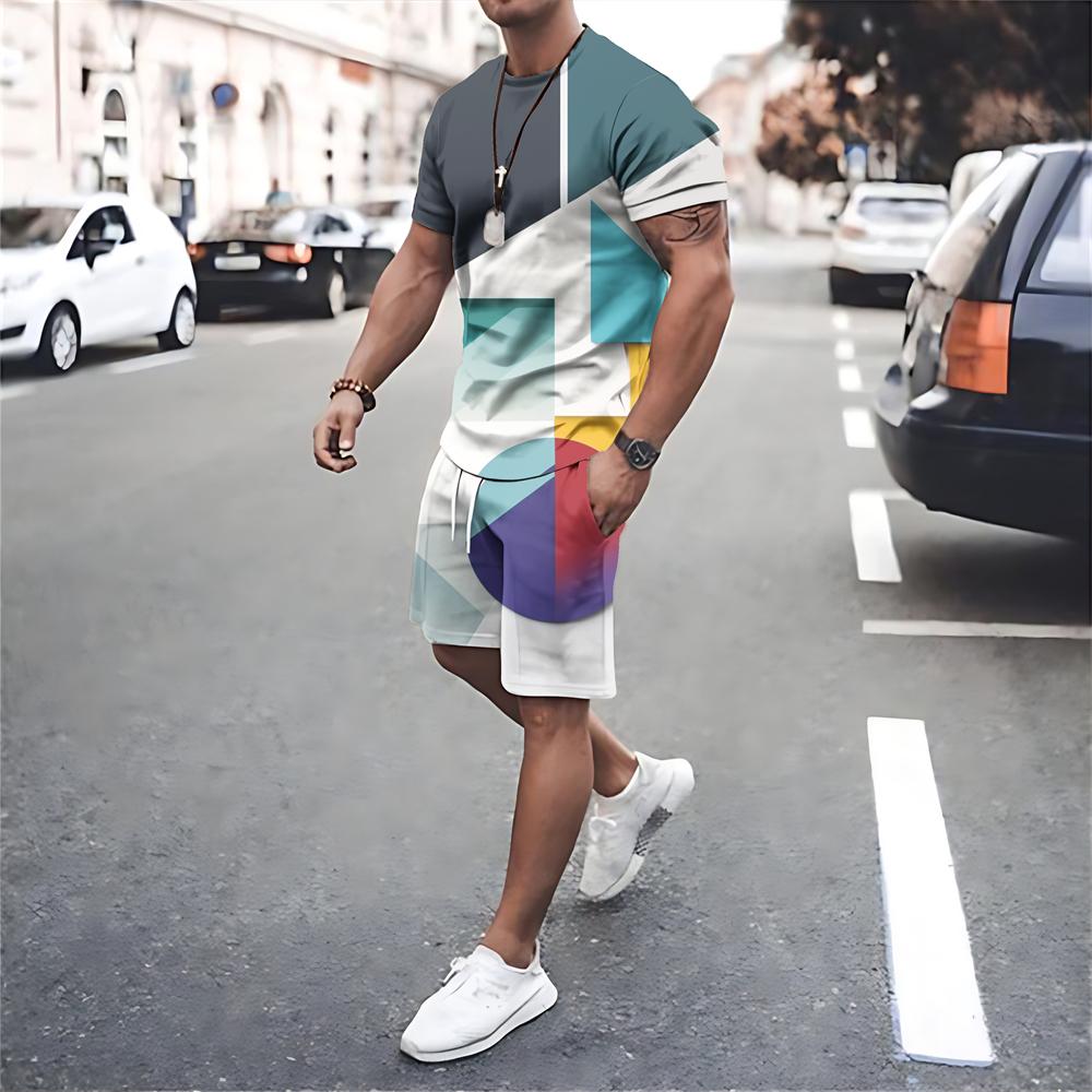 Мужская футболка с коротким рукавом и шорты, комплекты из 2 предметов, мужские спортивные костюмы с круглым вырезом, большие футболки с принтом, уличная спортивная одежда, мужская одежда