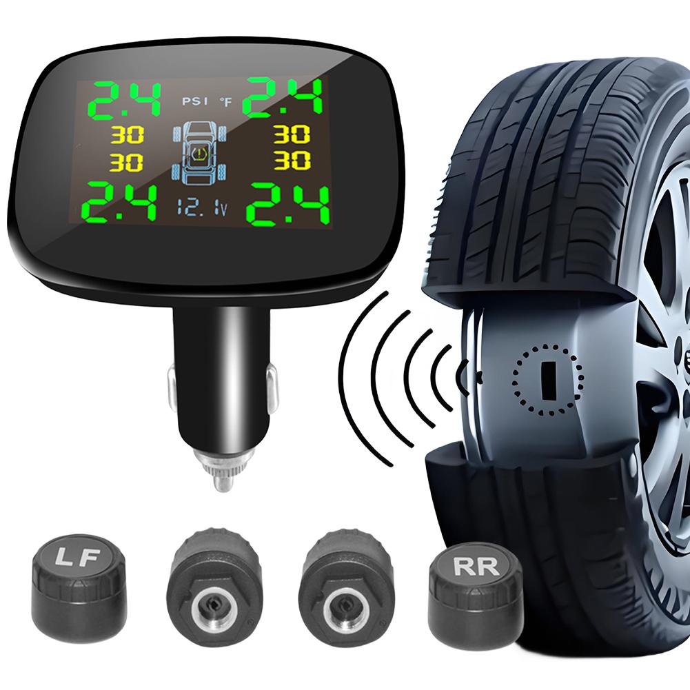 Система контроля давления в шинах 4 датчика Беспроводная TPMS От прикуривателя Монитор в реальном времени Сигнализация давления и температуры в шинах автомобиля