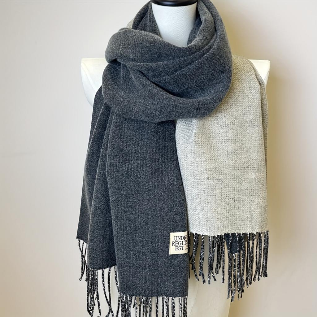 Double-sided Two Colors Scarf Simple Basic Imitation Cashmere Tassel Shawl Autumn Winter Unisex Coldproof Neck Guard Scarf