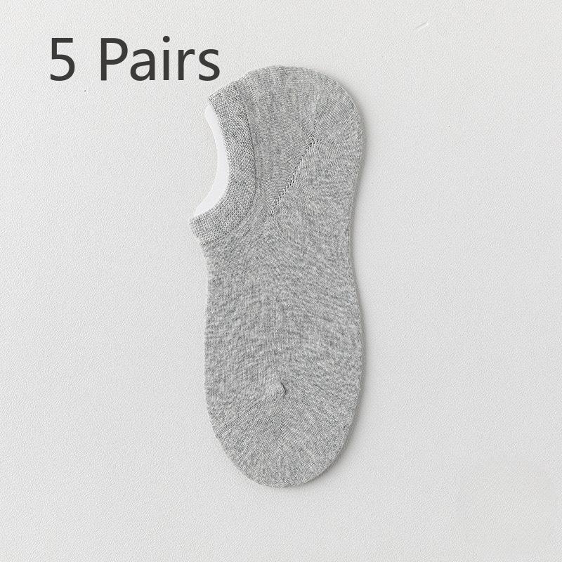 5 Pairs Boat Socks Men's Shallow Mouth Invisible Socks Spring and Summer Mesh Breathable Sweat Anti-odour Boneless Cotton Socks