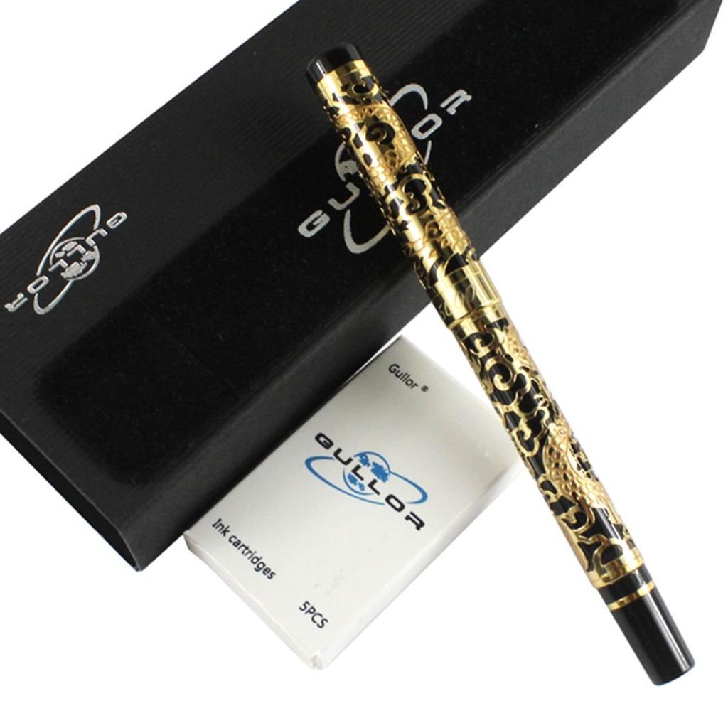 Gullor Продвинутая перьевая ручка Jinhao5000 Золотой и черный год Дракона с подарочной коробкой и картриджем с чернилами