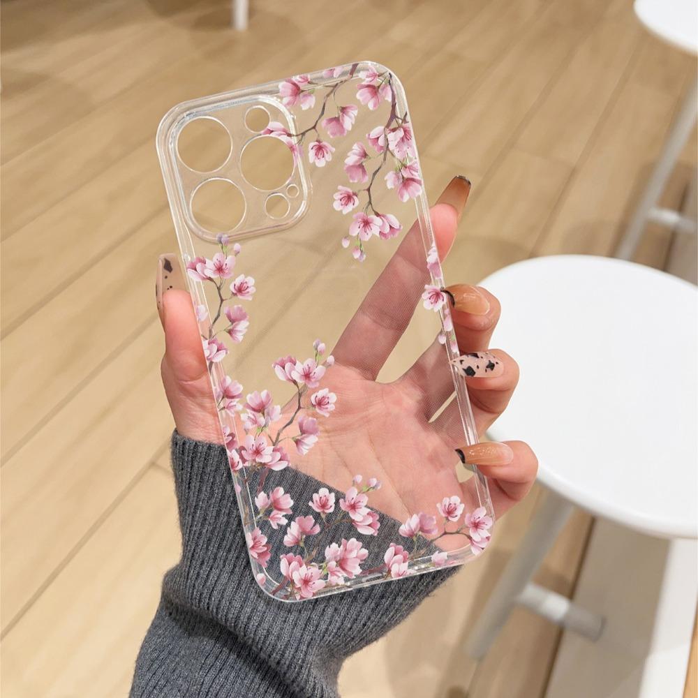 Красивый чехол для телефона с узором из цветущей вишни, подходит для iPhone 17 16 15 14 13 12 11 Pro/Max/Plus, противоударный