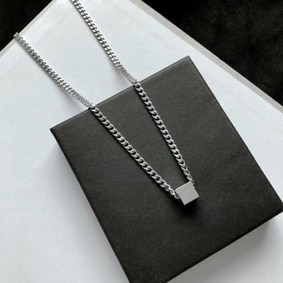 Геометрическое ожерелье с подвеской для мужчин Серебряный кубический кулон цепочка ожерелье гипоаллергенные украшения для повседневной носки