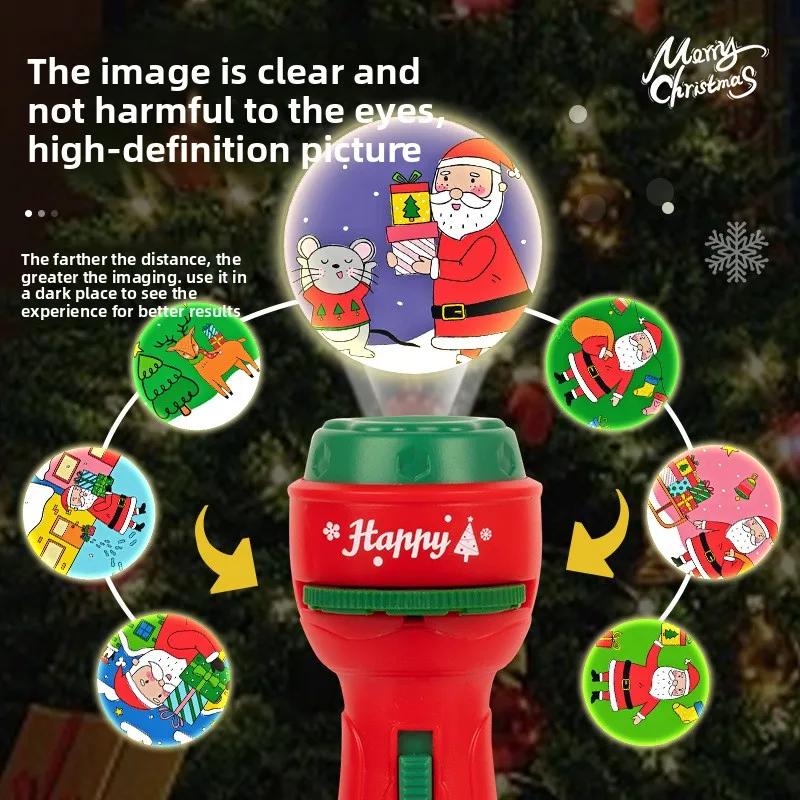 Christmas Cartoon Projection Flashlight Creative Children Flashlight Toy Projector Baby Toys Bedtime Story Book Toy for Kids
