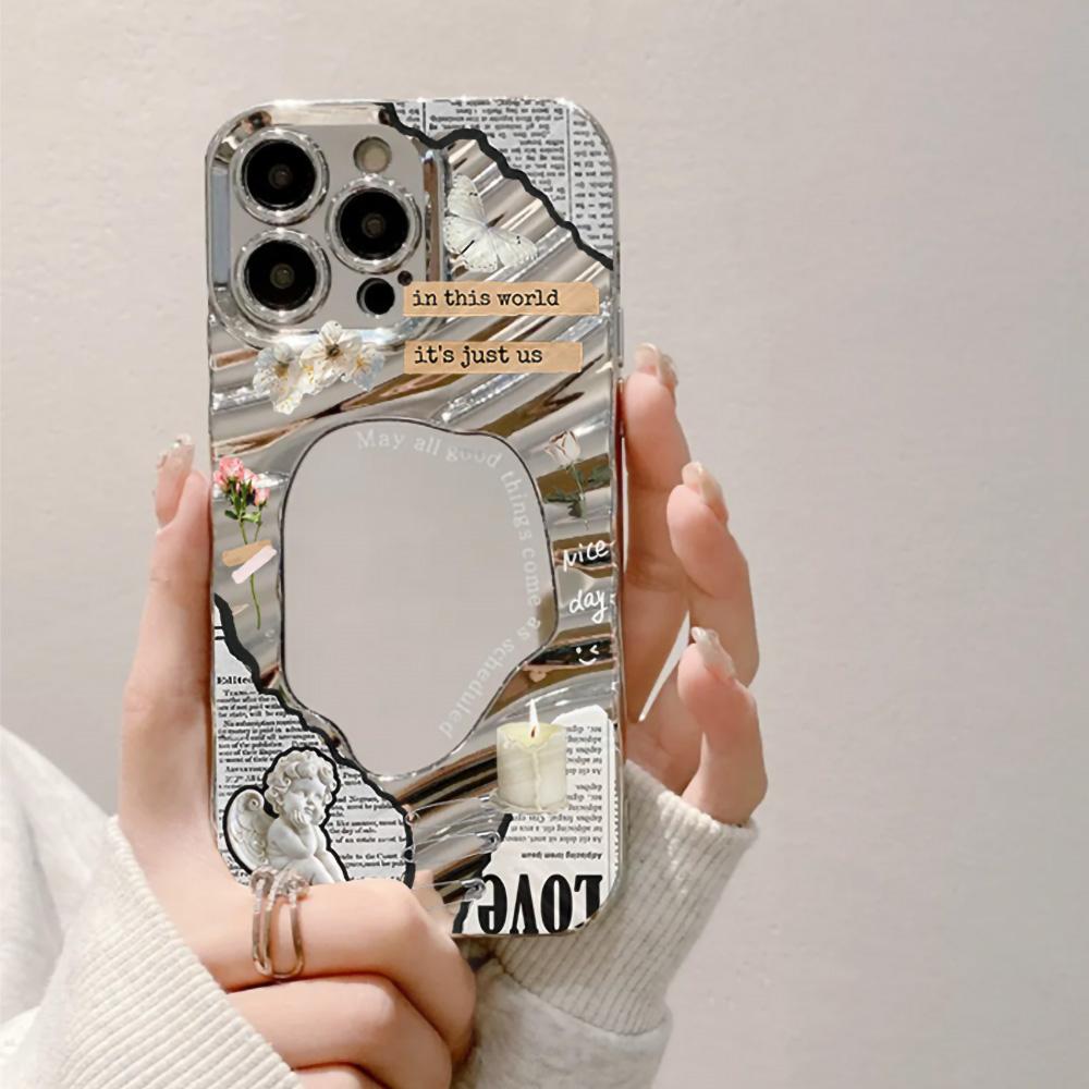 Зеркальный чехол для телефона для iPhone 16 11 13 14 для 16 Pro 12 13 15 16 Pro Max для Samsung A15 A16 A35 A55 Милый чехол для телефона с облаком, цветком и щенком с гальваническим покрытием