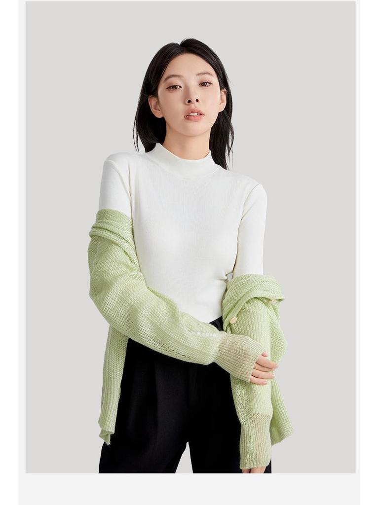 Women's Slim-Fit Mid-Neck Woolen Long-Sleeve Top - Warm German Fleece for Autumn and Winter