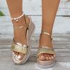 2025 New Women Wedges Sandals Platform Outdoor Dress Shoes Open Toe Buckle Strap Sandals Round Toe High Heels Shoes for Women