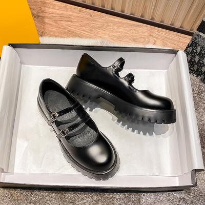 Туфли Мэри Джейн. Женские туфли на высокой платформе на толстой подошве. Маленькие кожаные туфли в стиле ретро. Туфли с пряжкой в ​​одно слово.