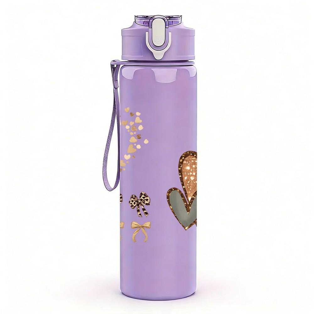 1PC Heart And Butterfly Vintage Print 750ml Color Plastic Sports Water Bottle Leakproof Flip Straw Lid Suitable for Sports Office Home Use