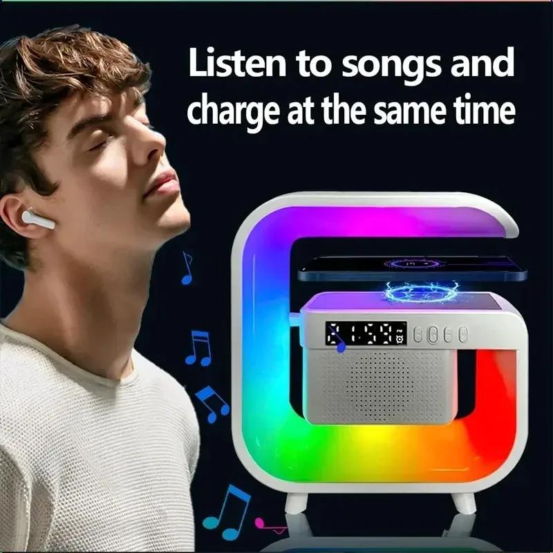 Новая беспроводная зарядная станция Bluetooth-колонка Звуковой будильник RGB-подсветка для iPhone Samsung Xiaomi