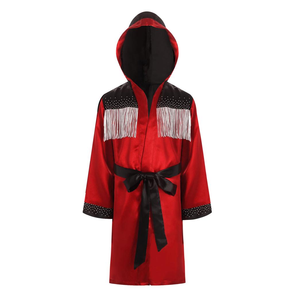 Kids Boys Boxing Robes Children Training Costume Outfit Grappling Muay Thai Hooded Robe with Belt Shorts Bjj Boxer Gloves Set