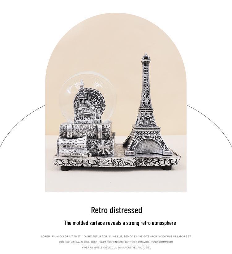 Креативный светящийся шар со снегом Эйфелева башня Музыкальная шкатулка - Ретро Декор для рабочего стола