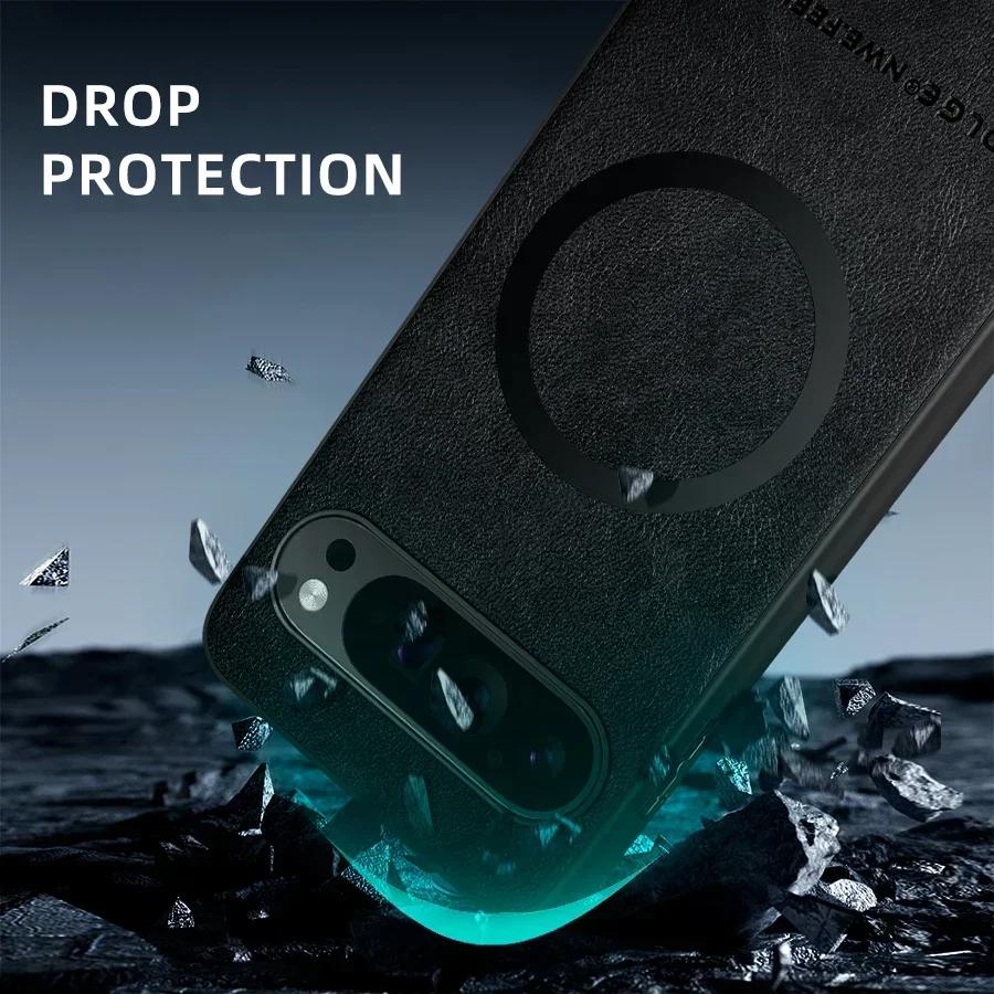 Классический кожаный чехол для беспроводной зарядки Magsafe Magnetic Case для Google Pixel 9 Pro XL 9 8 7 Pro 9A 8A 7A Мягкая задняя крышка