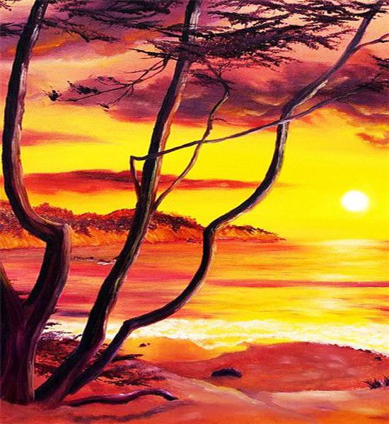 RUOPOTY Картина по номерам, пейзаж заката, рисунок на холсте, ручная роспись, домашний декор, подарок, картина по номерам, наборы для морского пляжа